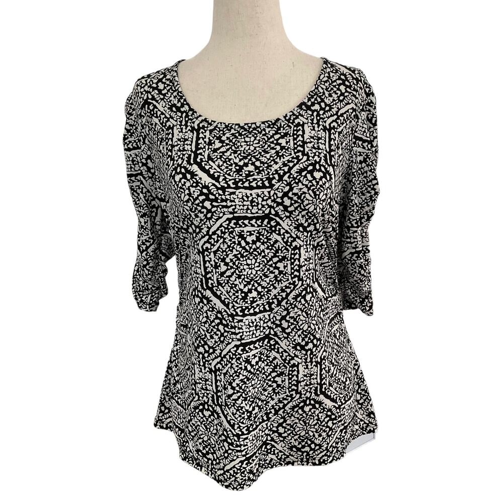 Alfani Black & White Scoop Neck 3/4 Sleeve Women's Petite Size PM | 3-16